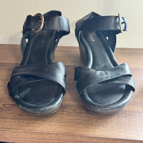 Cole Haan black leather wedges with Buckle Closer 8.5 W - Picture 1 of 8